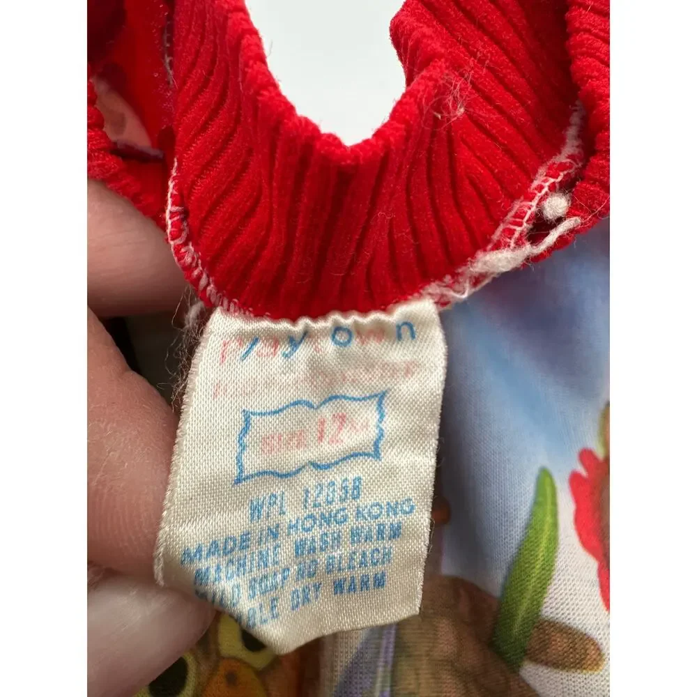 Vintage 80s Playtown Owl Graphic Sweatshirt Red Sleeves Hong Kong 12M RARE‎